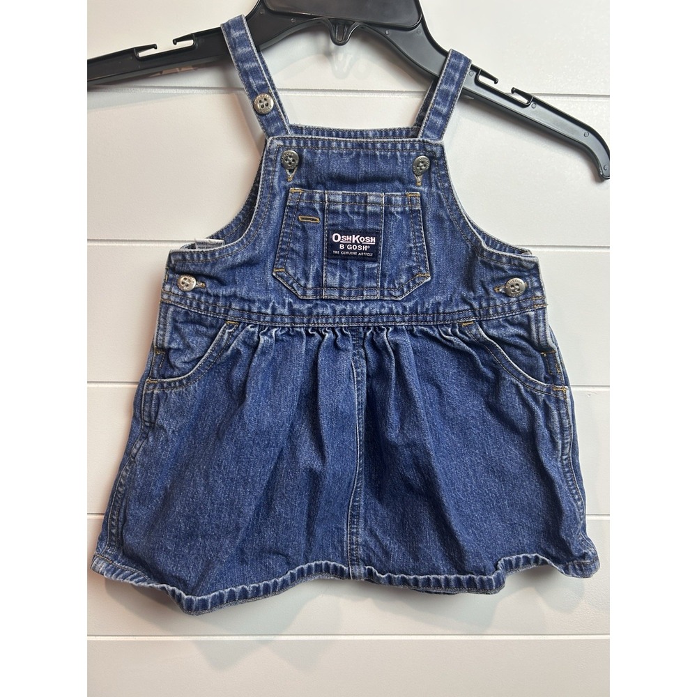 Osh‎ Kosh BGosh Denim Pink Tag Skirt Overalls Dress Kids Toddler Vtg 12 Months